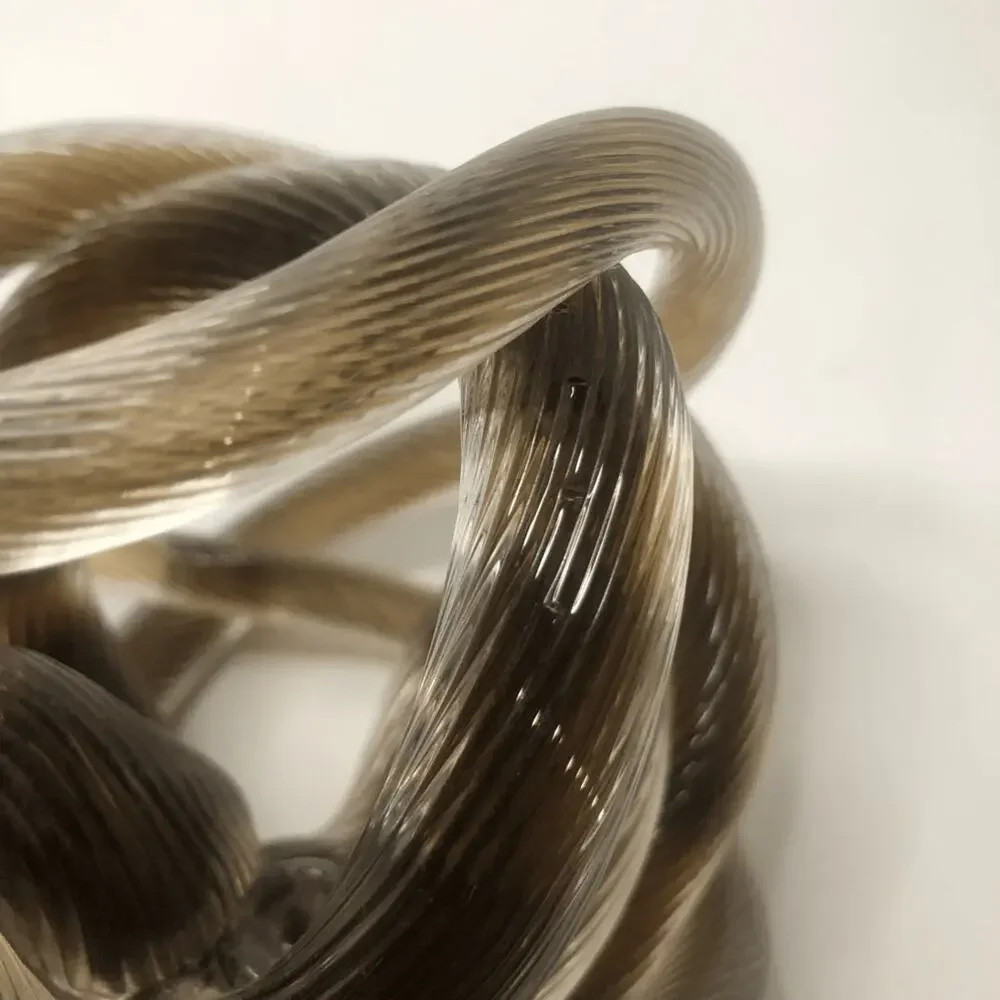 hand blown art glass dark brown and clear ribbed rope knot glass‎ ball 5 inches